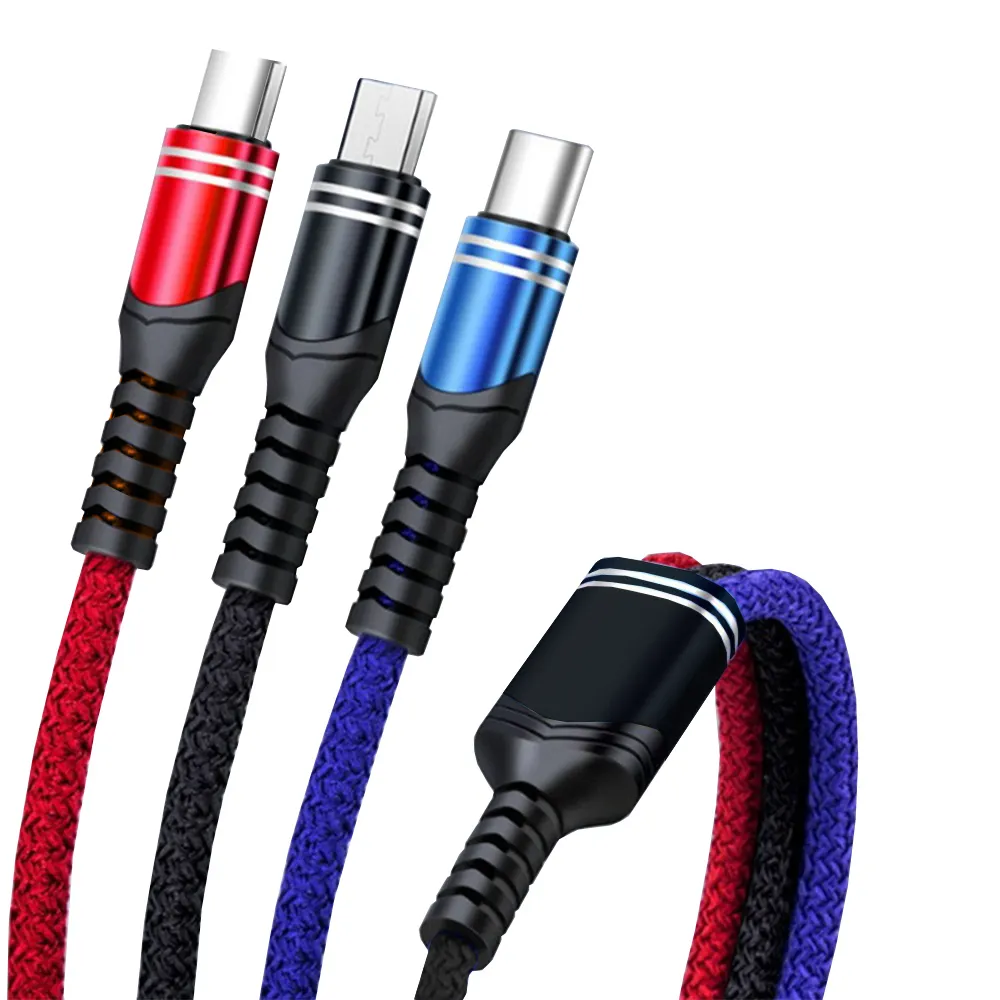 Groothandel Custom 30Cm Usb 3 In 1 Usb-Kabel Oplader Voor Mobiele Telefoon 6a Snelle Charing Voor Ip Type C Micro-Kabel