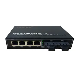 TiNCAM 2 * RJ45 + 2 * Puerto SC Convertidor de medios Ethernet de fibra dual de modo único Convertidor de medios Gigabit Interruptor de red para cámara IP