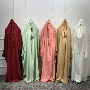 Gaun Jilbab wanita Muslim bertudung lebaran, pakaian doa Jilbab Abaya panjang Khimar Cover penuh gaun Ramadan Abayas Islami