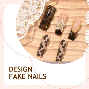 Uñas postizas de lujo con diseño de leopardo francés, 3D estéreo, largas, estilo ataúd, stiletto, para otoño e invierno, uñas artificiales. - Product Image 2