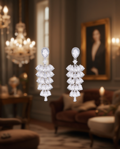 Orecchini Pendenti Trendy con Zirconi, Placcati in Oro 18K, Orecchini da Festa per Donna, Stile Chandelier - Product Image 2