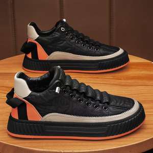 Men's Casual Board <b>Shoes</b> with Leather Surface Waterproof and Thick Sole Height Increasing <b>Slip</b>-On Sneakers Walking Style <b>shoes</b> - Product Image 4