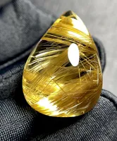 Pendentif Goutte d'Eau en Quartz Rutile Doré Naturel Véritable pour Femme et Homme, Cristal de Guérison et de Prospérité du Brésil, Perles de Pierre Précieuse de 26mm