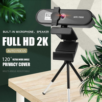 Webcam Full HD 2K untuk Komputer PC, Webcam dengan Fokus Otomatis, Kamera Laptop untuk Youtube, Skype, Siaran Langsung, Video, dan Kerja