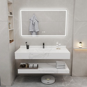 Meuble de salle de bain moderne et simple avec lavabo en céramique intégré, meuble de salle de bain en ardoise supérieur et inférieur - Product Image 1