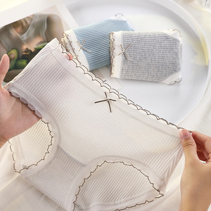 Mutandine da Donna in Cotone <span class=keywords><strong>a</strong></span> Righe Verticali con Volant, Tinta Unita, Multicolore, Casual per Uso Quotidiano - Vendita all'Ingrosso - Product Image 2
