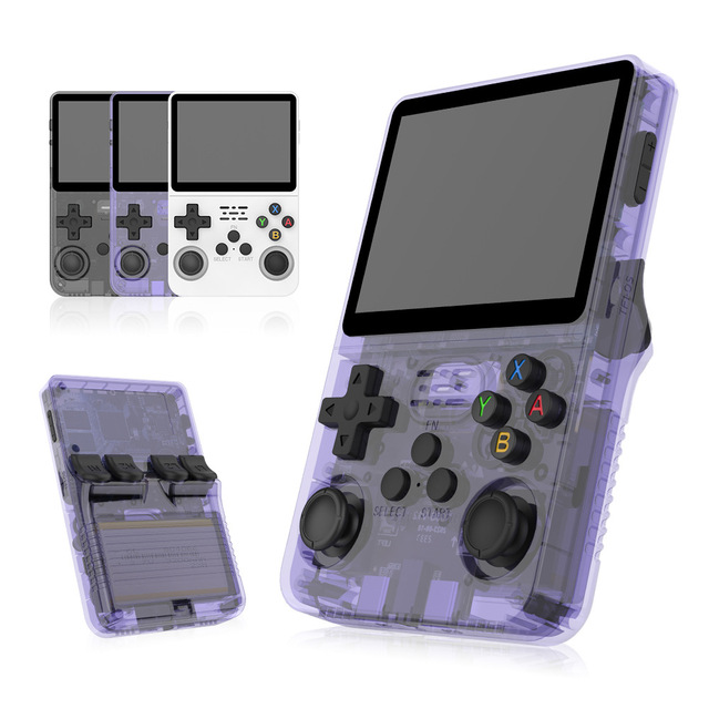 R36S 3.5 Inch Handheld Game Console with Preinstalled Emulator System Transparent Design 64G 128G