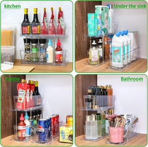 Cajones de <span class=keywords><strong>despensa</strong></span> profundos de 14,8 ", estantes deslizantes de 2 niveles debajo del fregadero de la cocina, organizador estrecho extraíble debajo del gabinete - Product Image 3