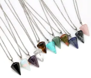 Manufacture wholesale hexagonal cone gemstone necklace semi precious stone necklace