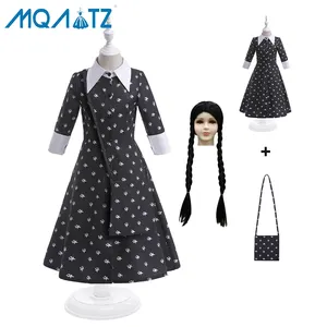 MQATZ yeni tasarım film TV gösterisi tarzı parti elbise Addams aile Cosplay kızlar siyah elbise yetişkin çocuklar Vestido