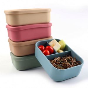 Custom 700ml Eco Friendly Bpa Free Food Grade 3-Compartment Heatable Food Storage <b>Container</b> Silicone Bento Lunch <b>Box</b> - Product Image 3