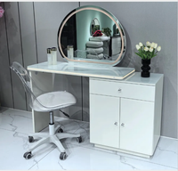 Coiffeuse de chambre moderne et minimaliste style crème avec miroir éclairé, panneau MDF haut de gamme, armoire de rangement intégrée personnalisable