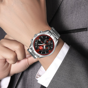 Reloj cronógrafo redondo para hombre, reloj de pulsera de lujo de acero inoxidable, reloj de cuarzo resistente al agua 30M - Product Image 1