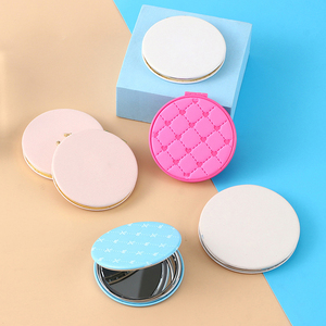Wholesale Heart-Shaped Double-Sided Portable Zinc Alloy Cosmetic Mirror Pu Leather Private Label Personalized Round Shape