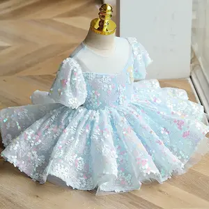 Детское праздничное платье с блестками, 2023, голубого цвета
