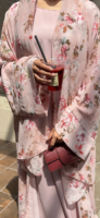 Abaya ouverte personnalisée Hafizah OEM à imprimé floral rose, robe musulmane pour femmes, en mousseline transparente à manches larges, style Dubaï, robe islamique modeste pour l'Aïd