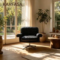 Fauteuil pivotant en cuir, style mid-century modern, avec accoudoirs roulés, base en métal, pour salon, lecture ou bureau