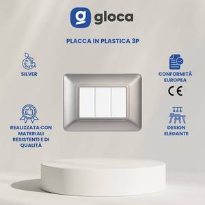 Gloca – ensemble de 3 interrupteurs muraux à 3 boutons, plaque en plastique, couleur argent, installation facile, compatible avec Matix - Product Image 3