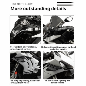 Modelo de Motocicleta de Aleación a Escala 1/10 en Blanco y Negro, con Sonido, Luces y Amortiguadores, Juguete de Metal Fundido a Presión, Regalo Unisex para Mayores de 5 Años, con Botón - Product Image 3