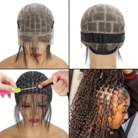 Bonnet de perruque respirant double couche en dentelle crochet pour femme, style afro bouclé/frisé, aspect naturel, sangle réglable, ajustement confortable