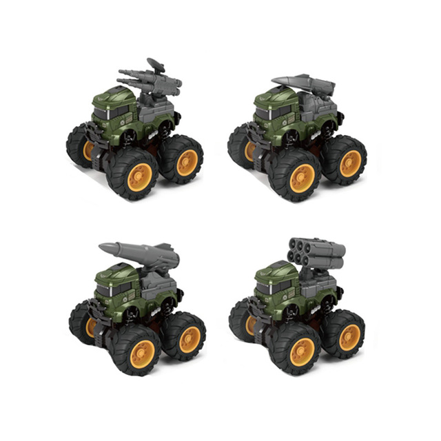 Kids Toy Die Cast Model  Truck Four Drive Dual Friction Stunt Alloy Military Vehicle  HN928565