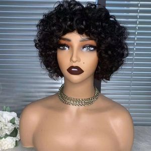 Perruques Bob Bouclées Naturelles de Qualité Supérieure 100% Cheveux Humains Couleur Naturelle avec Frange Sans Colle Boucles Fumi Egg Entièrement Fabriquées à la Machine - Product Image 3