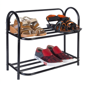 Étagère à chaussures double niveau en métal, type sur pied, rangement moderne et durable pour chaussures de salon - Product Image 1