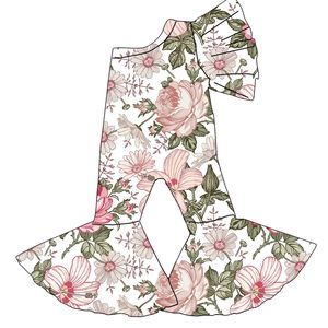 Venta al por mayor: Blusa de punto para bebé niña con estampado primaveral, media manga, diseño de hombro oblicuo con volantes, cierre de cremallera YKK, tejido de poliéster/algodón orgánico. - Product Image 5