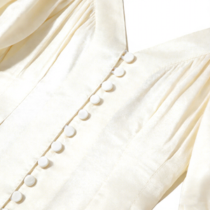 Elegante Vestido Midi con Cuello <span class=keywords><strong>en</strong></span> V para Mujer, 100% Lino Blanco, Casual, Corte A, con Spandex, Modal, Algodón, para Playa, con Volantes, Color Natural - Product Image 4