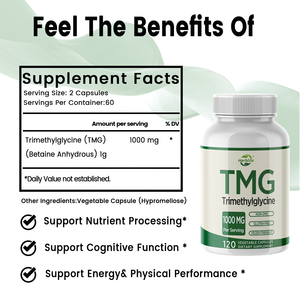 Complément de Bétaïne Triméthylglycine Anhydre (TMG) HACCP OEM ODM, Capsules TMG pour Soutenir la Santé Cardiaque et Hépatique - Product Image 3