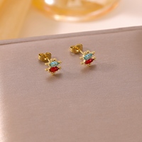 Anting Tusuk Berhiaskan Zirkon Warna-warni Bahan Stainless Steel Lapis Emas 18K Berbagai Bentuk Hati Bunga Stroberi Perhiasan Telinga Modis