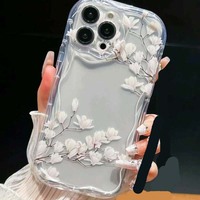Luxe Blanc Fleur Imprimer Crème Glacée Vague Bord Silicone TPU Housse de Téléphone Portable pour Iphone X Xr Xs Max 11 12 13 14 15 16 17