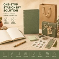 Carnet cadeau personnalisé en papier kraft, couverture rigide A5, 80 feuilles, reliure cousue, finition mate non couchée, pochette à ruban, logo en feuille d'or