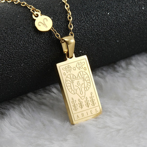 Collar con Colgante Cuadrado de los 12 Signos del Zodiaco en Acero Inoxidable Chapado en Oro PVD |   Cadena para Clavícula de Mujer, Impermeable, Hipoalergénica y Resistente a la Decoloración - Product Image 6