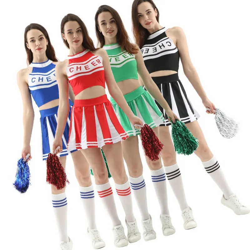 卸売ユーススクールチアリーディングダンスチーム制服クロップトッププリーツスカート2個セット女性用チアリーダーコスチューム