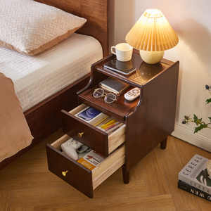 Comodino in Legno Massello con Due Cassetti Estraibili, Tavolino da Letto e Tavolino Laterale per Divano - Product Image 5