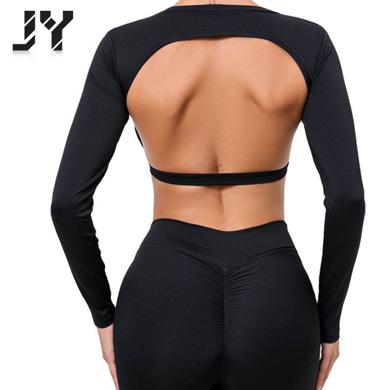 Joyyoung Women's Sports Crop Tops Quick Dried Backless Yoga Long Sleeve Outdoor Running Fitness Backless Long Sleeve