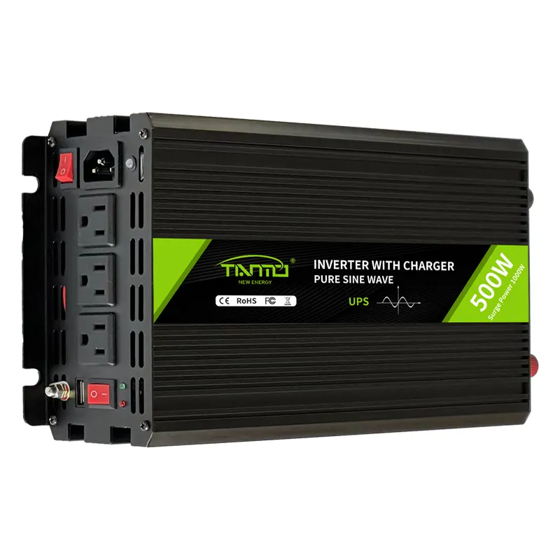 Tianmo 500W pure sine wave inverter dc12v to ac 120v with built in battery charger 12v20a inverter charger