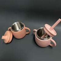 Offre Spéciale : Ensemble de tasses d'apprentissage pour tout-petits en acier inoxydable 304, design mignon, double poignée, avec couvercle à paille en silicone