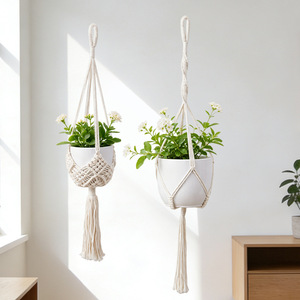Panier suspendu en coton tissé pour plantes, style rétro bohème, pour jardin et balcon, support pour plantes vertes, lot de 4 styles - Product Image 2