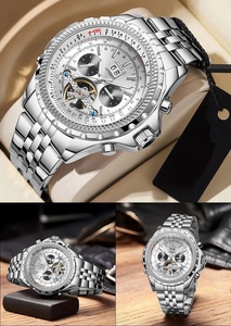 Men's Skeleton Tourbillon Automatic Watch Stainless Steel Band Full Calendar 30M Waterproof Luminous Sporty Casual Watch - Product Image 4