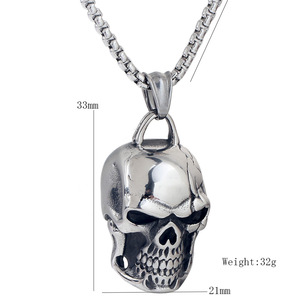 Collar con colgante de calavera de acero inoxidable de 21 mm, estilo retro punk, joyería para fiestas de Halloween - Product Image 5