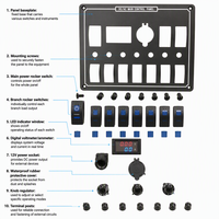 Panneau de commande principal DC AC avec interrupteurs combinés, LED bleue, pour bateau et voiture, avec voltmètre
