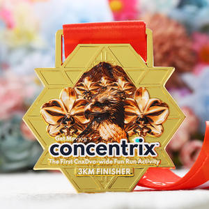 เหรียญรางวัลแบบกำหนดเองใหม่ ดีไซน์ 3 มิติ รูปนกอินทรี ภูเขา และกล้วยไม้ ชุบทอง รูปทรงหกเหลี่ยม 10 กม. สำหรับนักวิ่งในงานวิ่งเพื่อความสนุกสนาน - Product Image 1