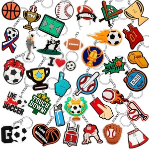 Lot de 36 <span class=keywords><strong>porte</strong></span>-clés en PVC personnalisables sur le thème du sport (baseball, football, basketball) – Cadeaux de fête en gros, récompenses d'équipe, sacs cadeaux - Product Image 1