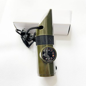 Survival Whistle With Led Light Thermometer Compass Military Green Compact For Camping Outdoor Use - Product Image 1