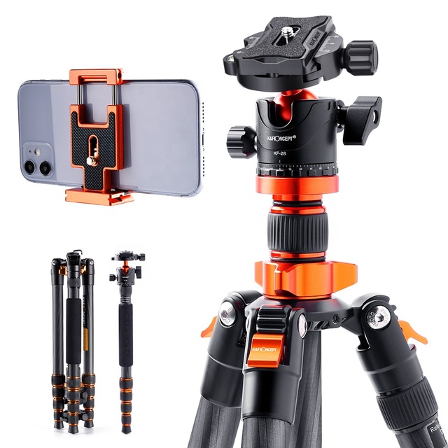D255C4+BH-28L KF09.093V1 K&F Concept Carbon Fiber DSLR Tripod Ball Head Quick Release Plate Portable Tripods for Digital Camera