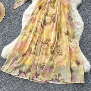 2025 estate Sexy Casual <span class=keywords><strong>abito</strong></span> <span class=keywords><strong>Midi</strong></span> per le donne impero <span class=keywords><strong>floreale</strong></span> con <span class=keywords><strong>abito</strong></span> di pizzo traforato - Product Image 3