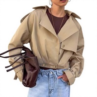 Manteau court décontracté en coton épais pour femme, style workwear, inspiré des créateurs, coupe ample, avec chapeau détachable – Collection Automne
