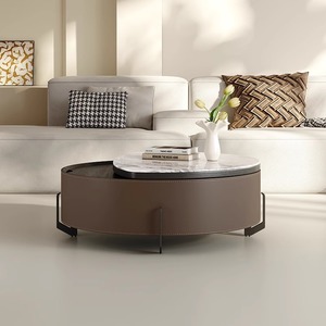 <span class=keywords><strong>Table</strong></span> <span class=keywords><strong>basse</strong></span> <span class=keywords><strong>ronde</strong></span> moderne avec rangement à dessus <span class=keywords><strong>relevable</strong></span>, surface rotative en marbre et bois, <span class=keywords><strong>table</strong></span> de salon de luxe - Product Image 4
